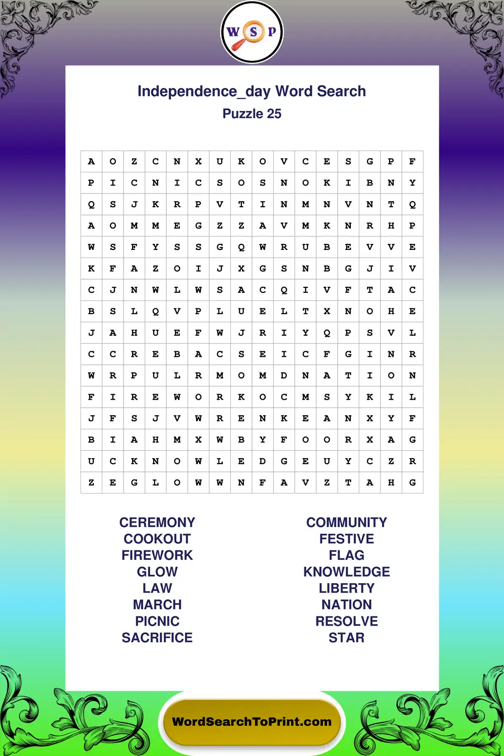 Independence Day Word Search Puzzle 25