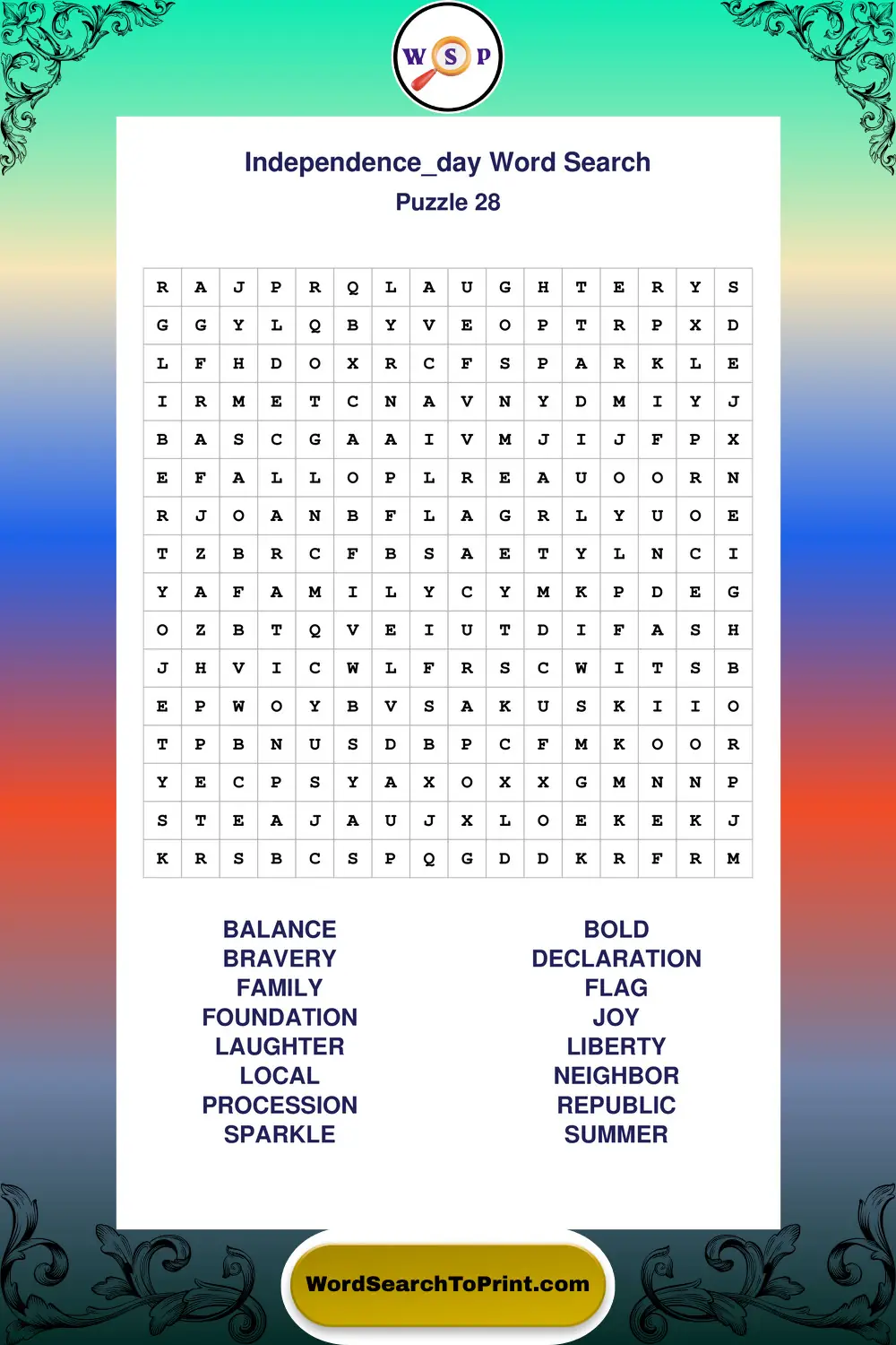 Independence Day Word Search Puzzle 28