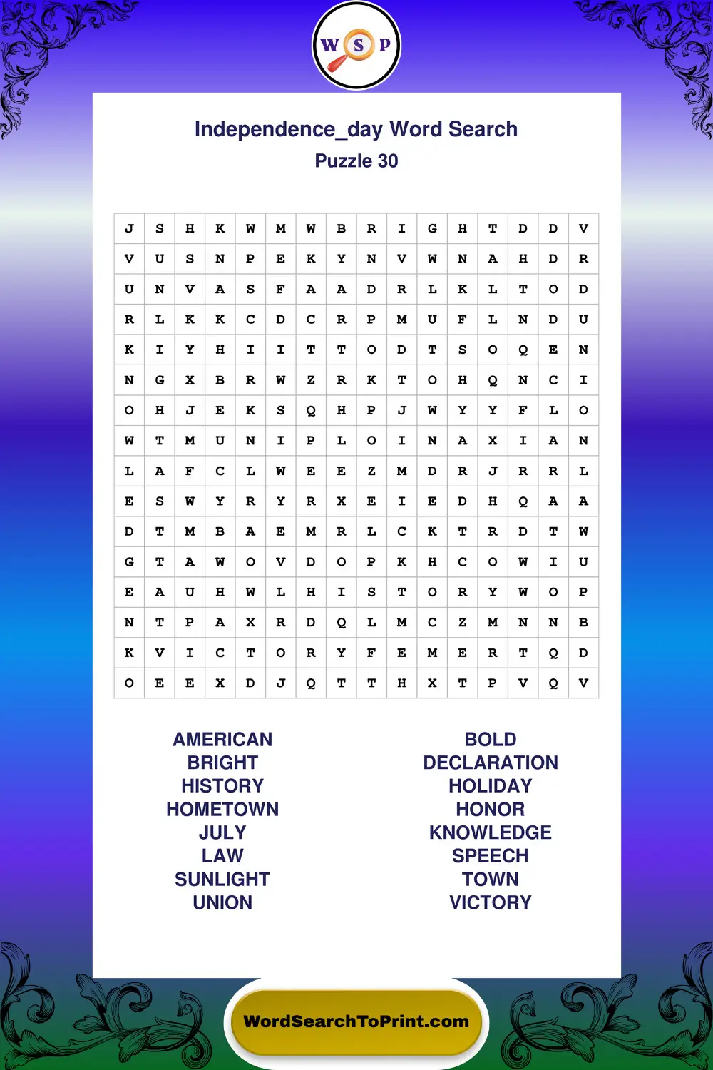 Independence Day Word Search Puzzle 30