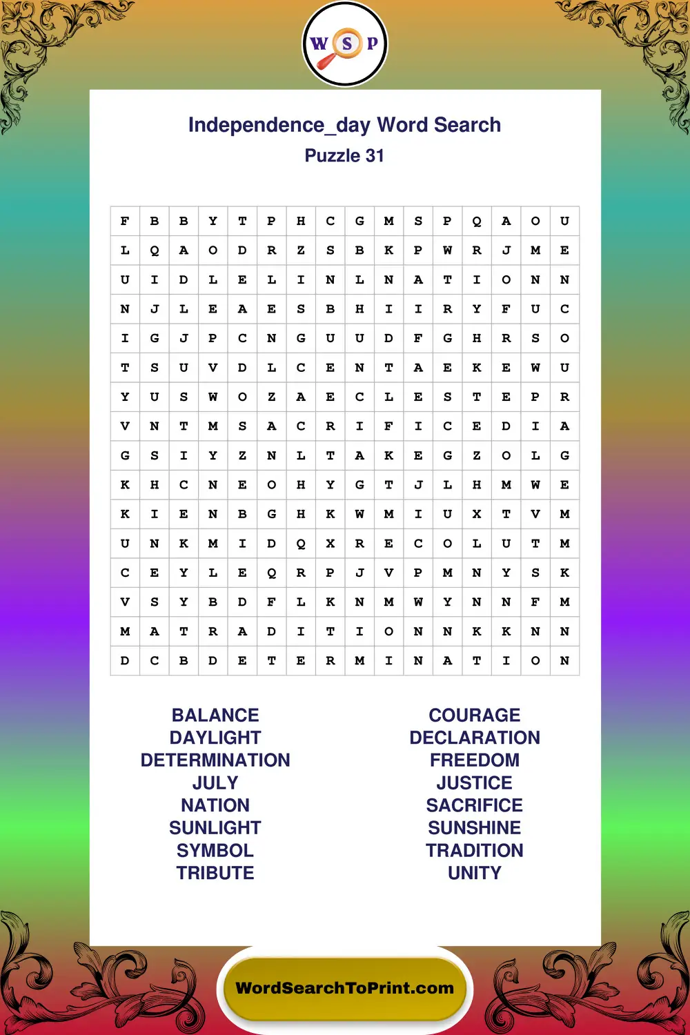 Independence Day Word Search Puzzle 31