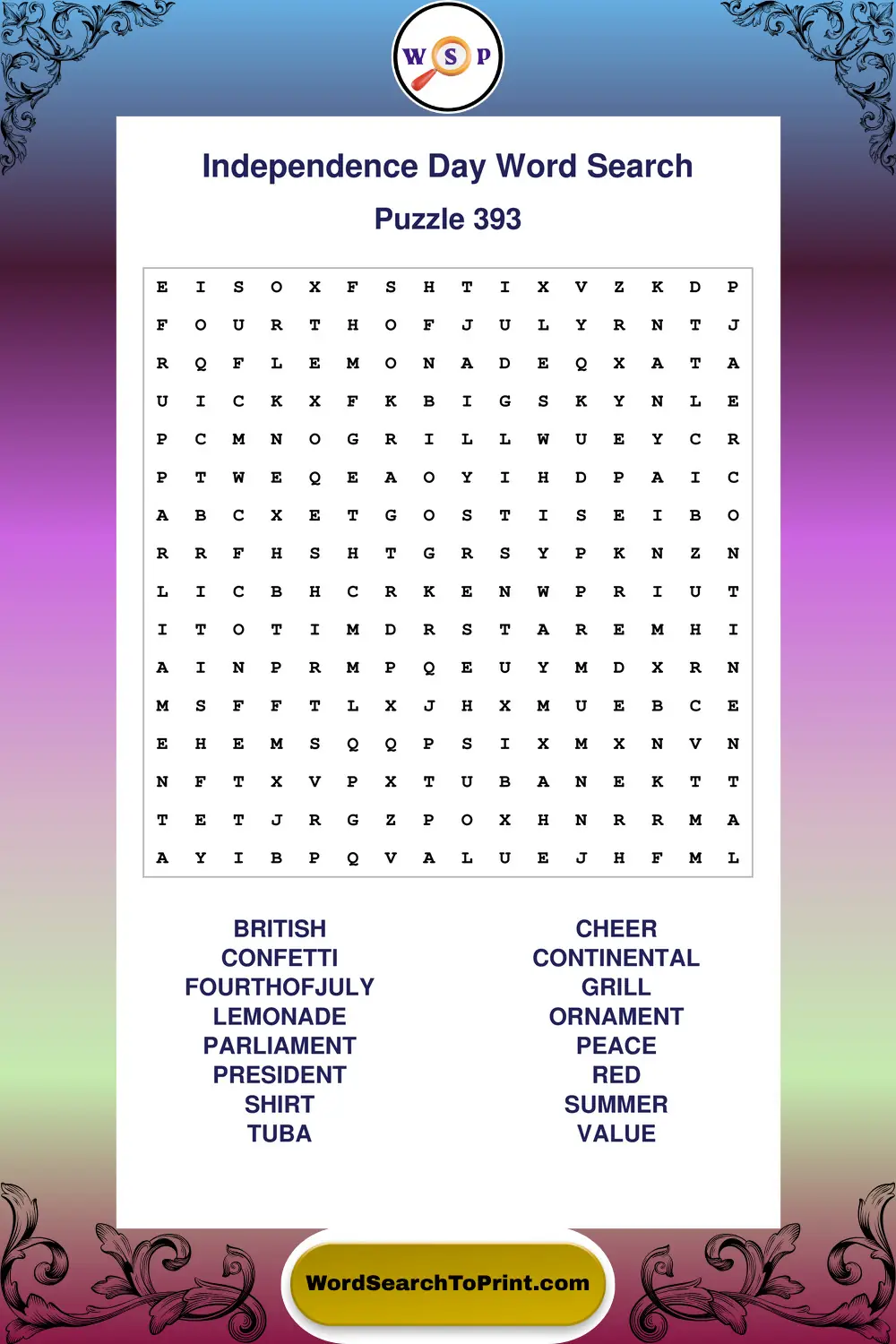 Independence Day Word Search Puzzle 393