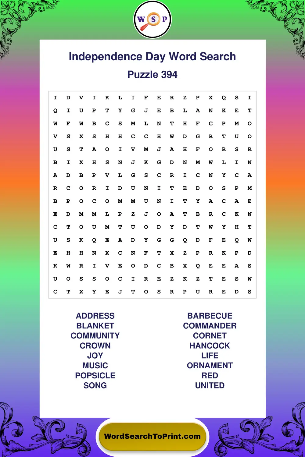 Independence Day Word Search Puzzle 394