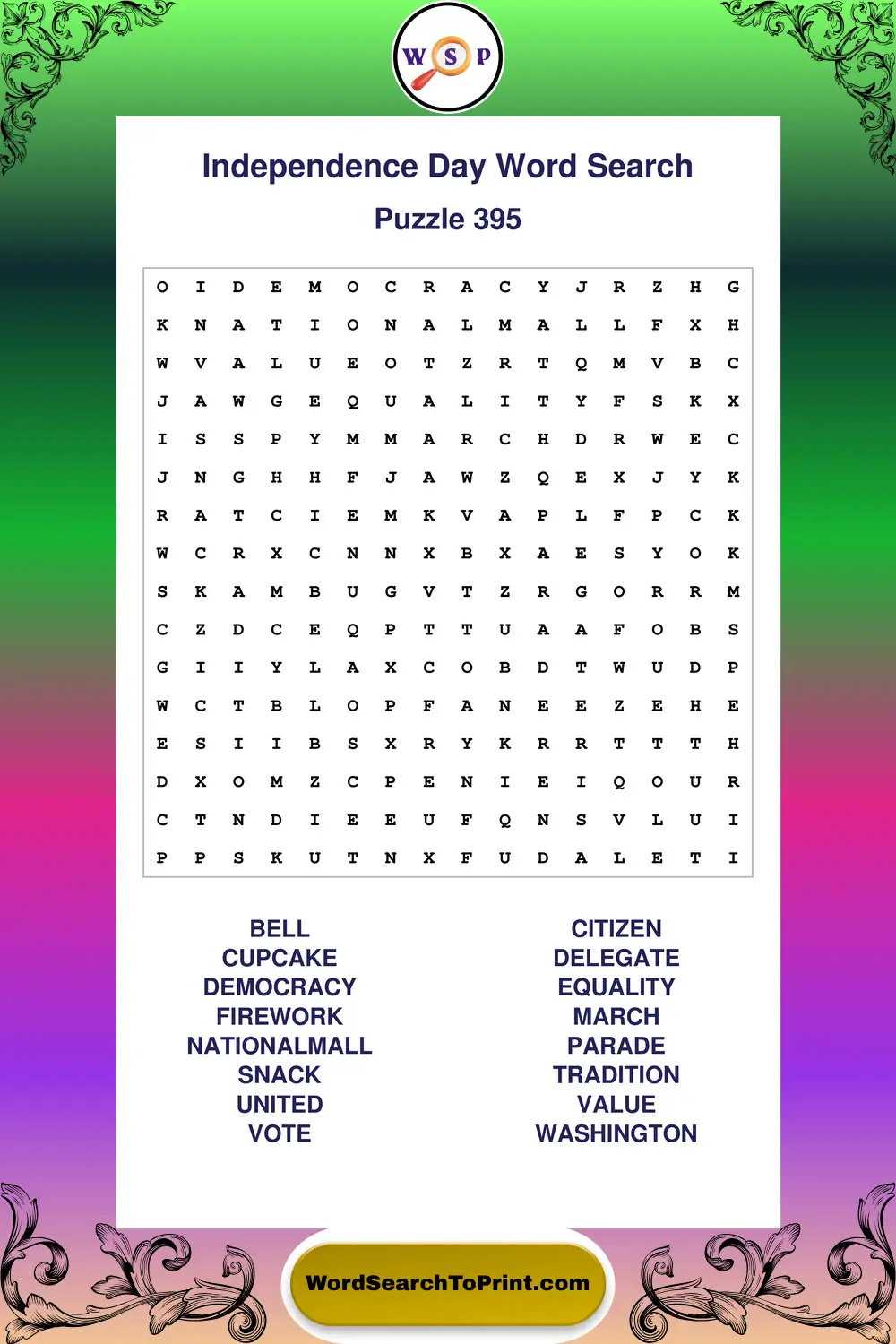 Independence Day Word Search Puzzle 395
