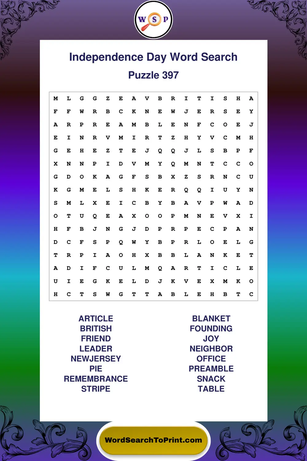 Independence Day Word Search Puzzle 397