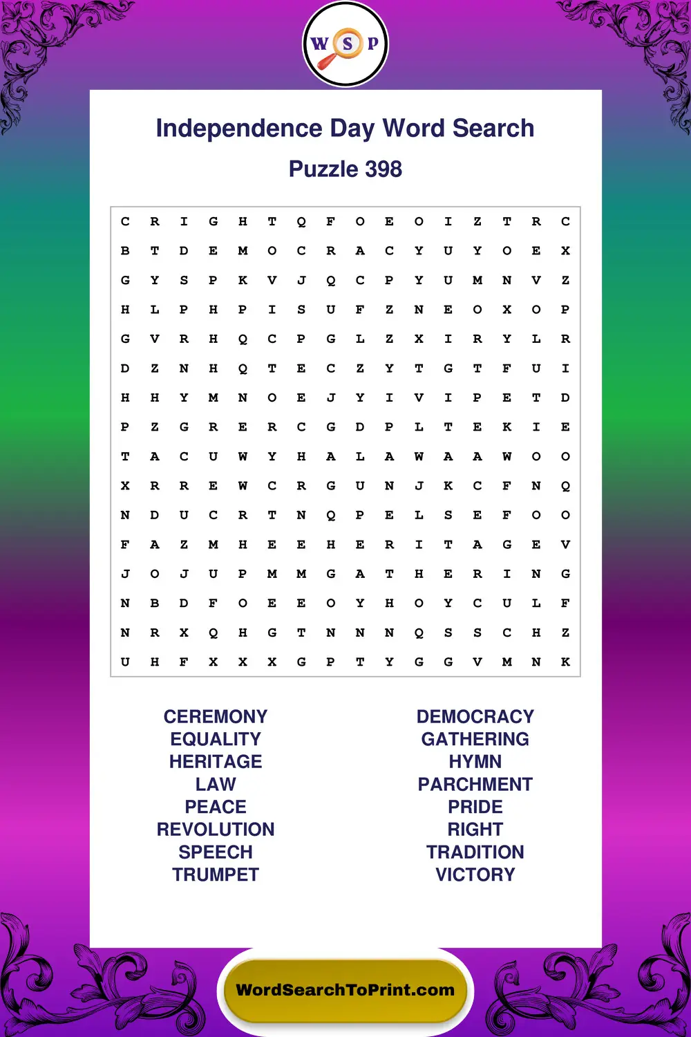 Independence Day Word Search Puzzle 398