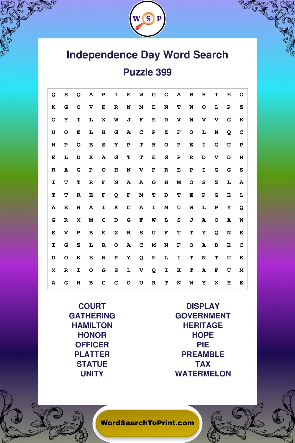 Independence Day Word Search Puzzle 399