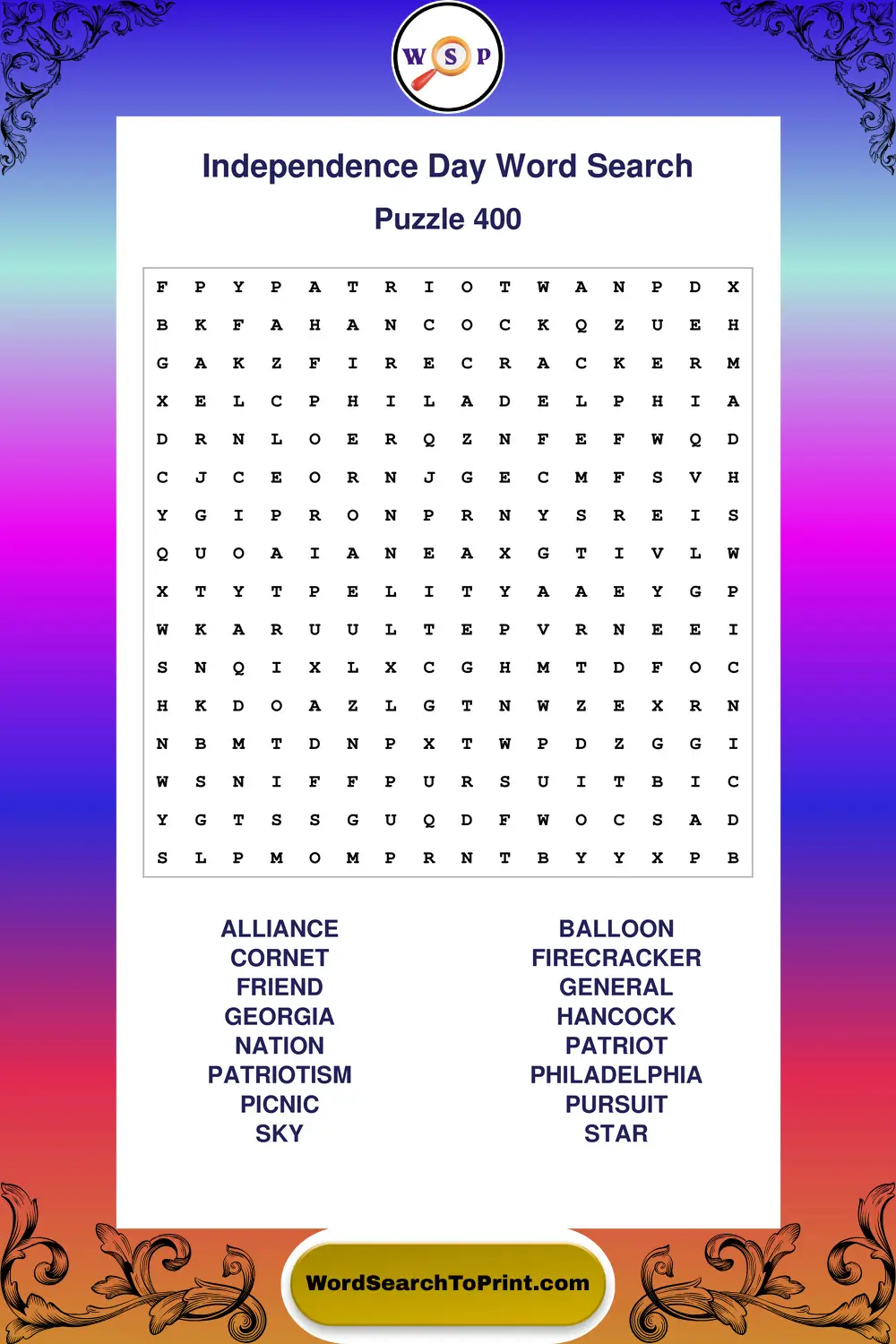 Independence Day Word Search Puzzle 400
