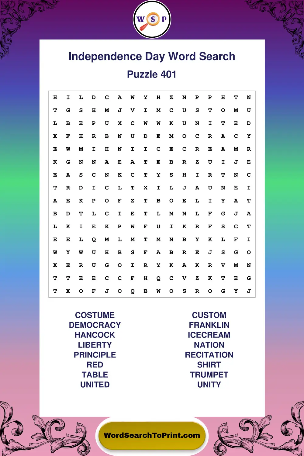 Independence Day Word Search Puzzle 401