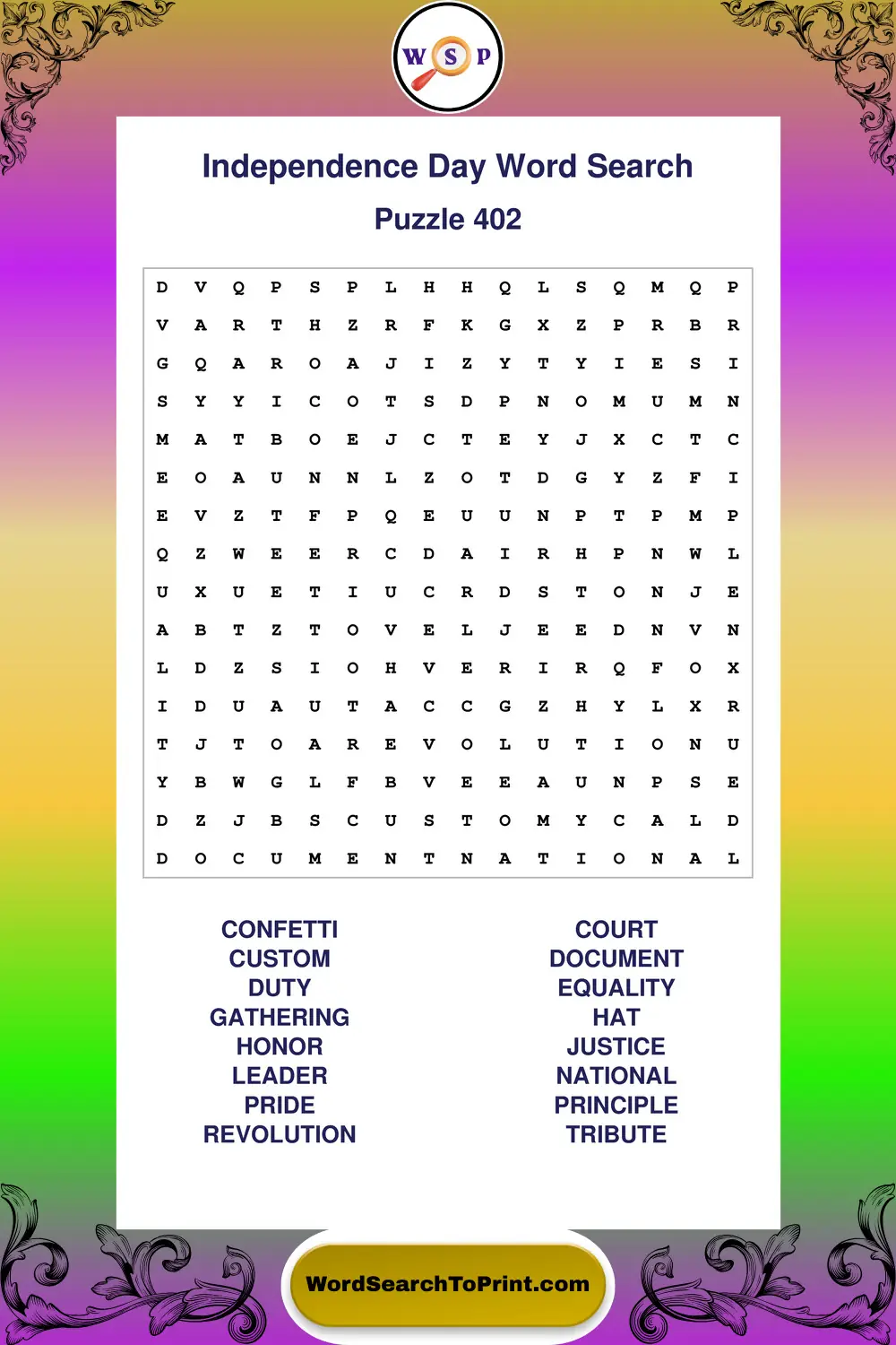 Independence Day Word Search Puzzle 402