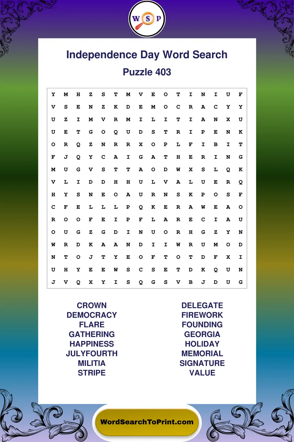 Independence Day Word Search Puzzle 403