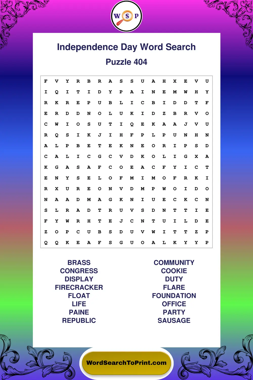 Independence Day Word Search Puzzle 404