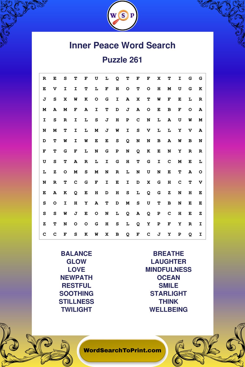 Inner Peace Word Search Puzzle 261