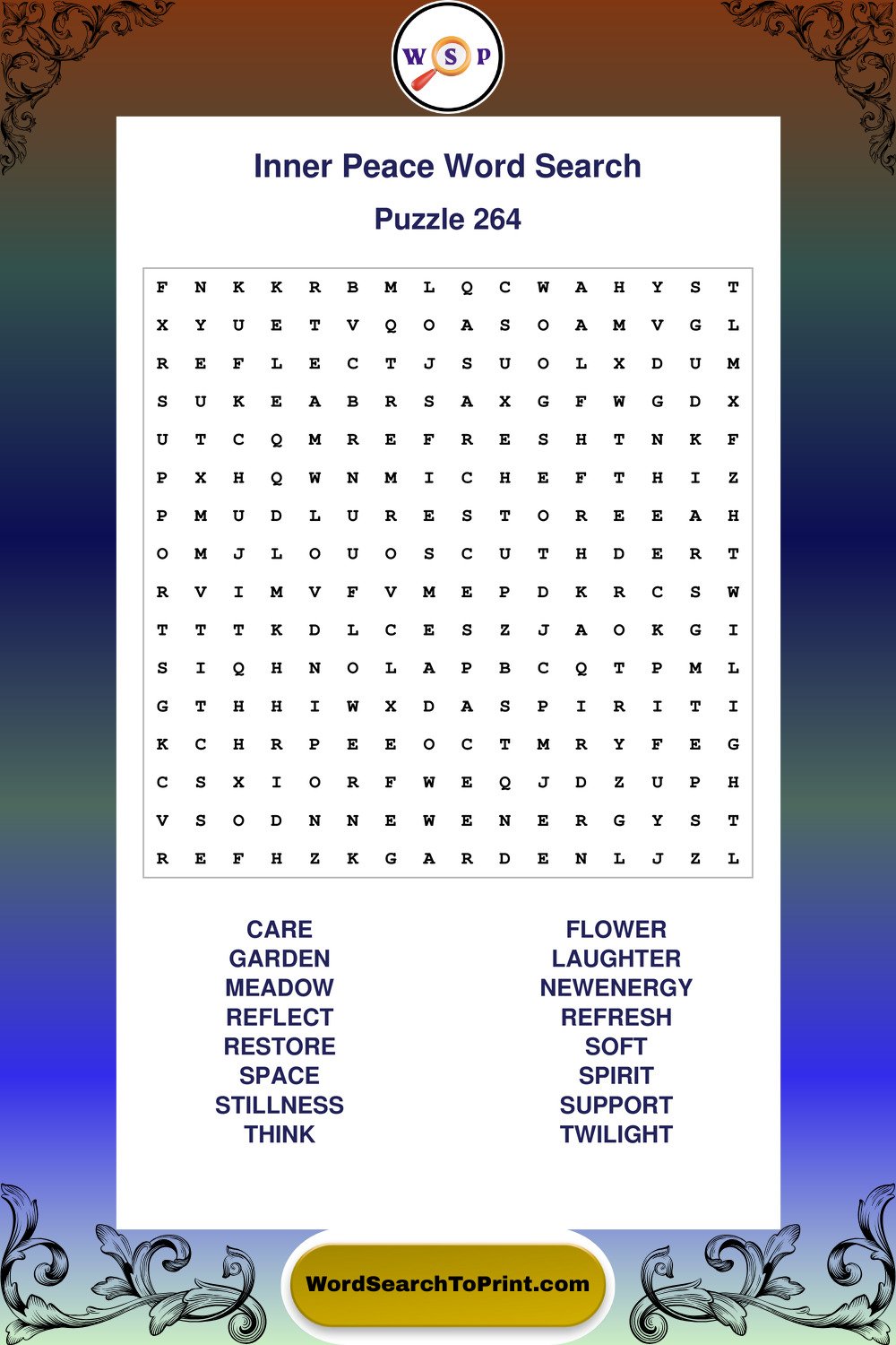 Inner Peace Word Search Puzzle 264