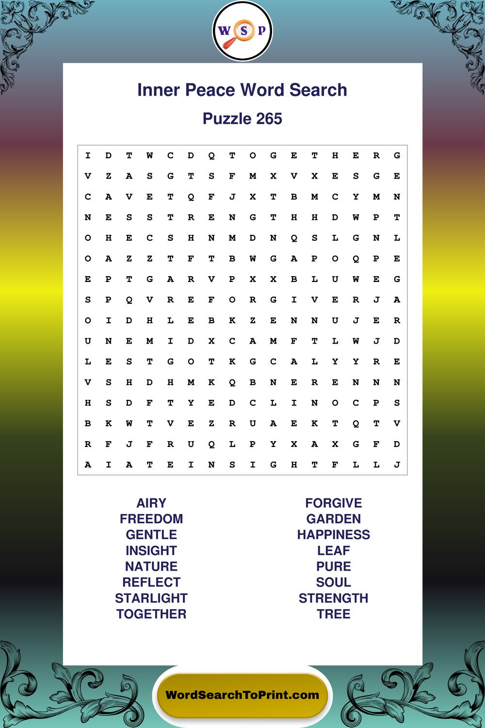 Inner Peace Word Search Puzzle 265