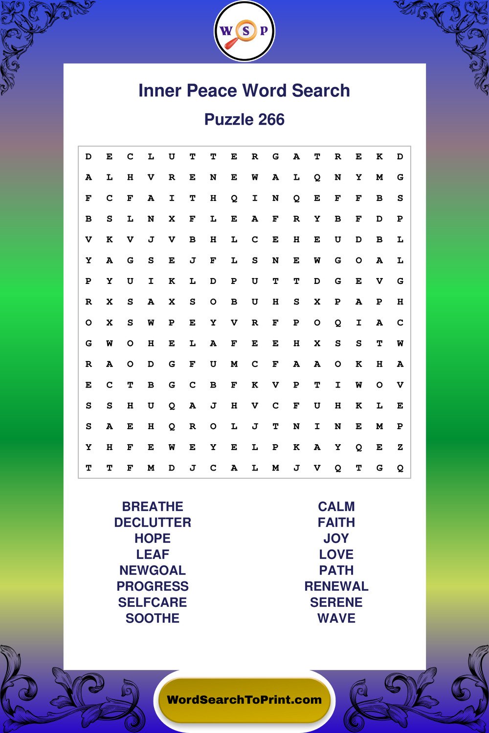 Inner Peace Word Search Puzzle 266