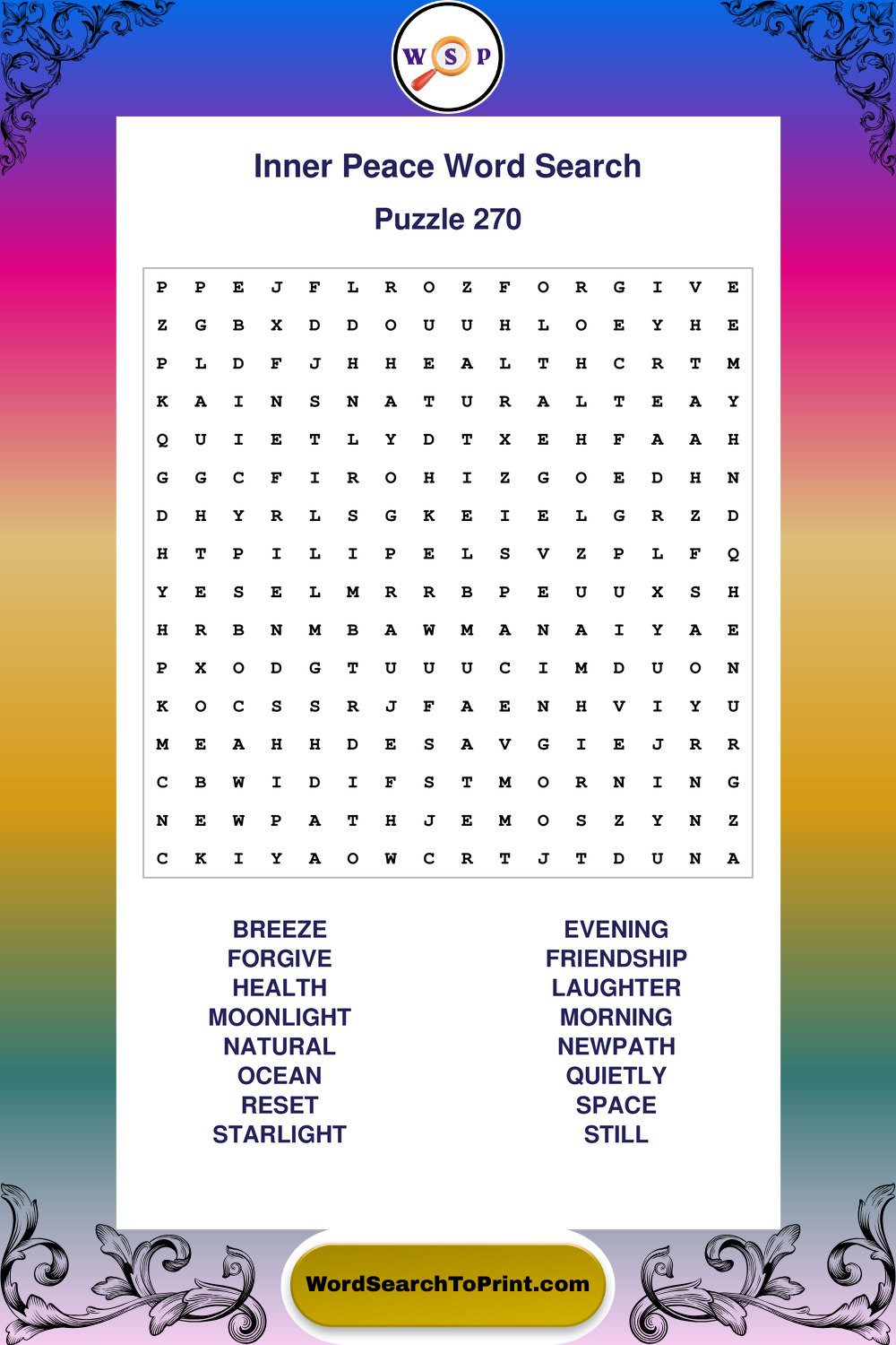 Inner Peace Word Search Puzzle 270