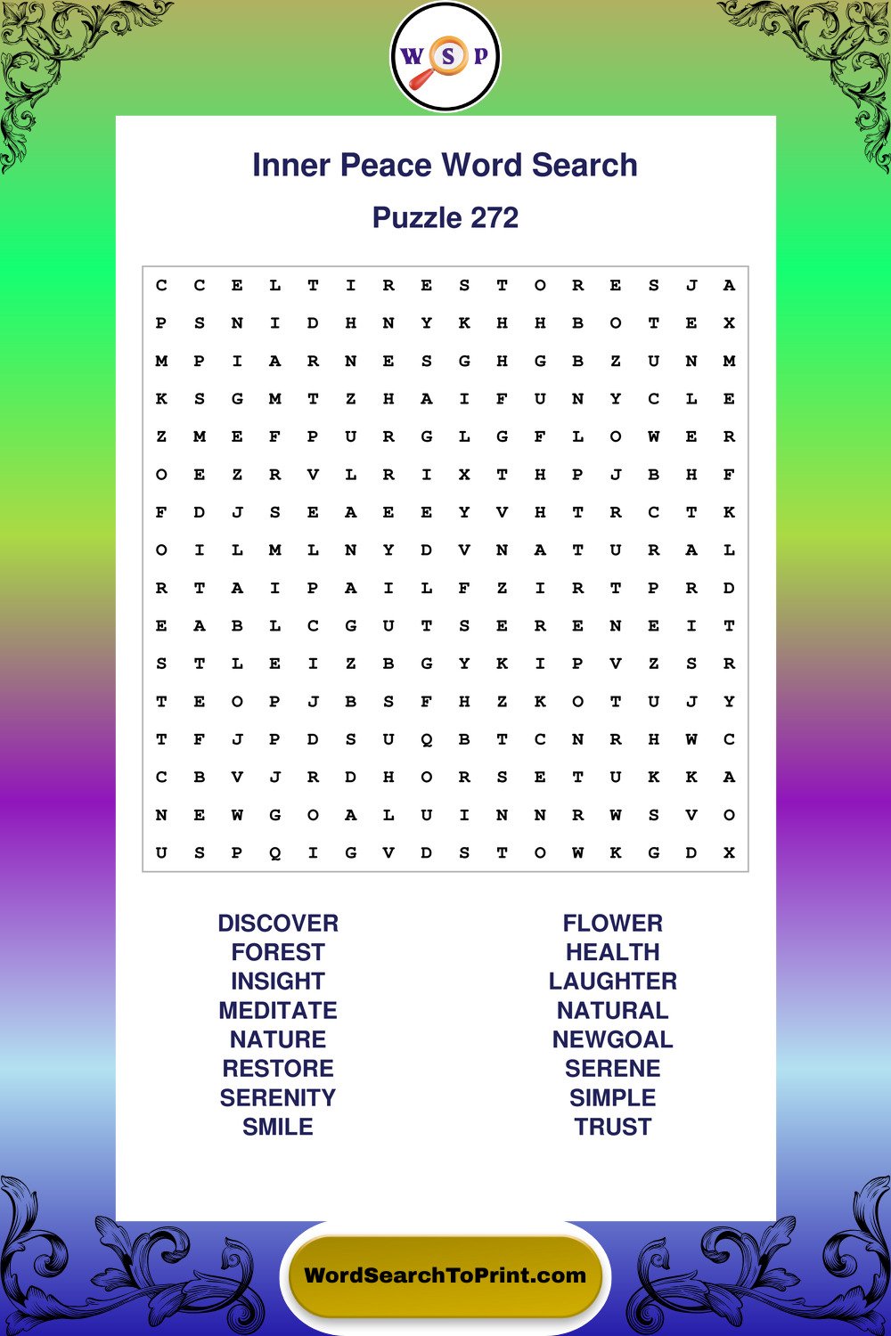 Inner Peace Word Search Puzzle 272