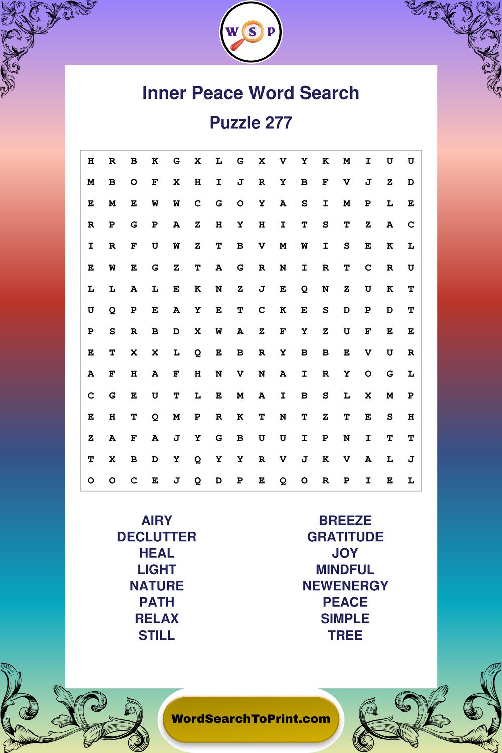 Inner Peace Word Search Puzzle 277