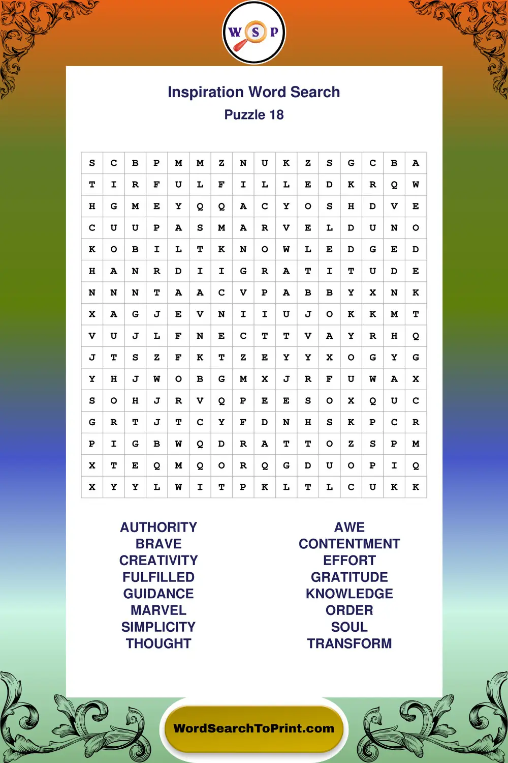 Inspiration Word Search Puzzle 18