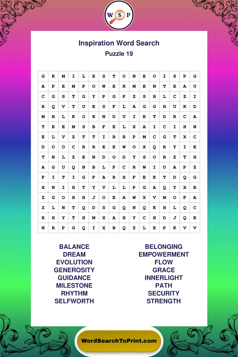 Inspiration Word Search Puzzle 19