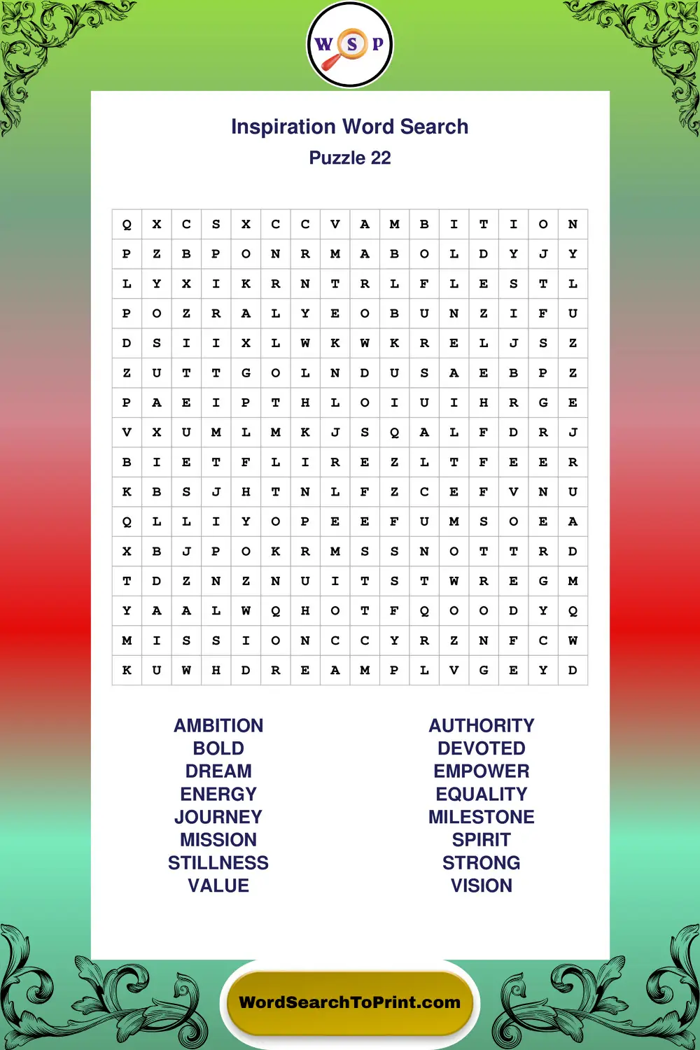 Inspiration Word Search Puzzle 22