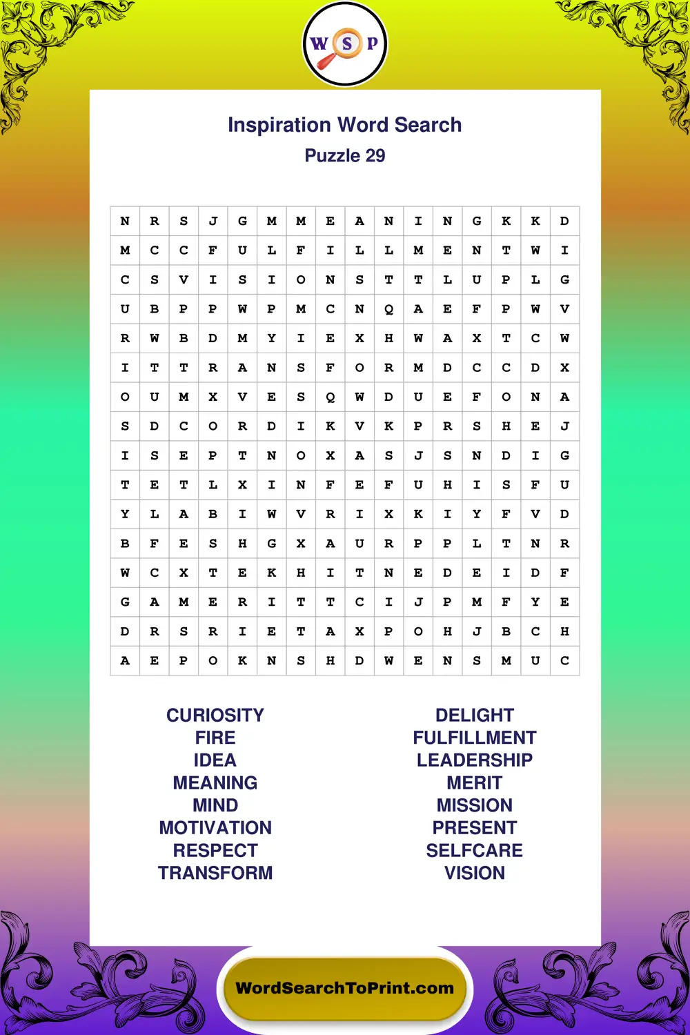 Inspiration Word Search Puzzle 29