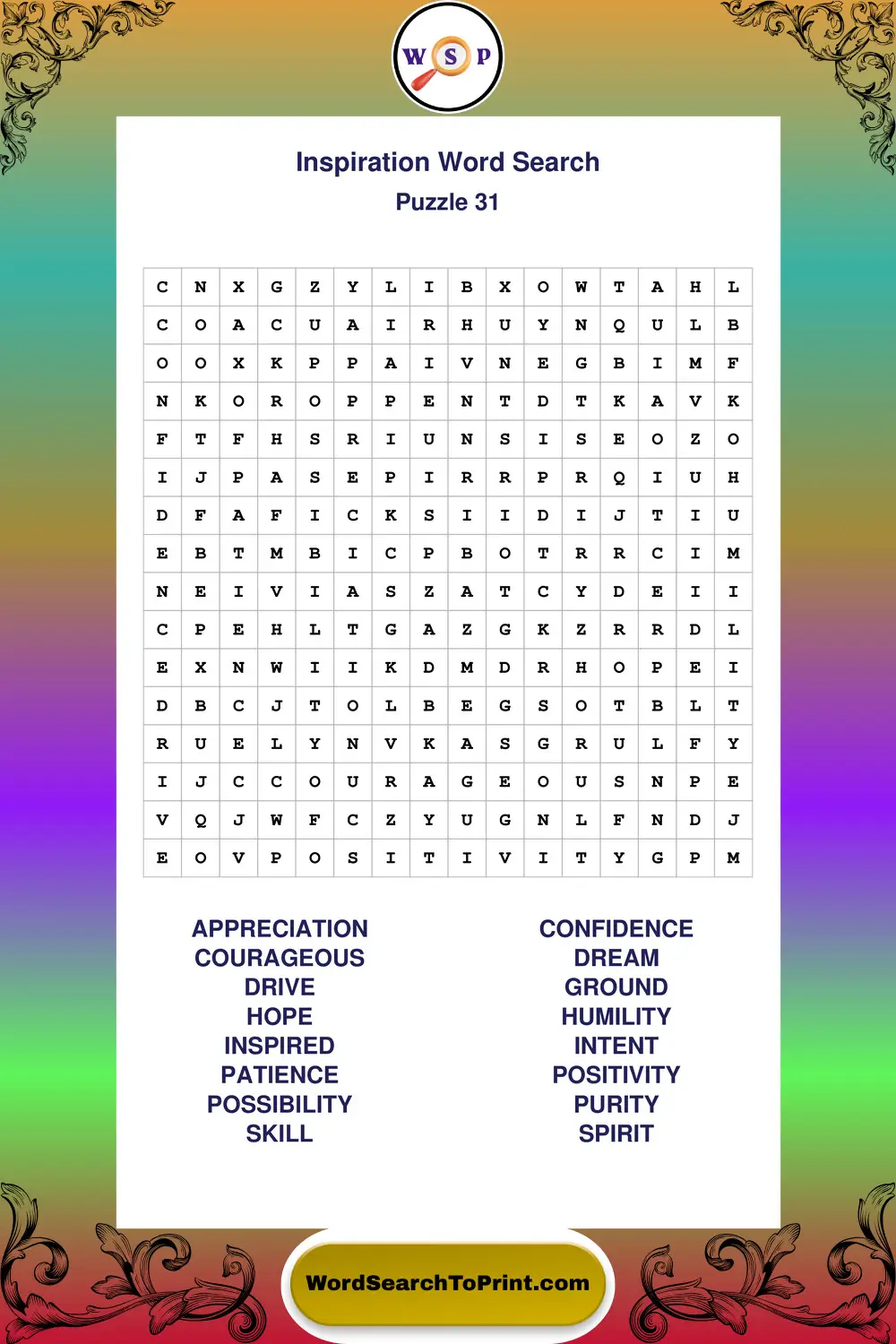 Inspiration Word Search Puzzle 31