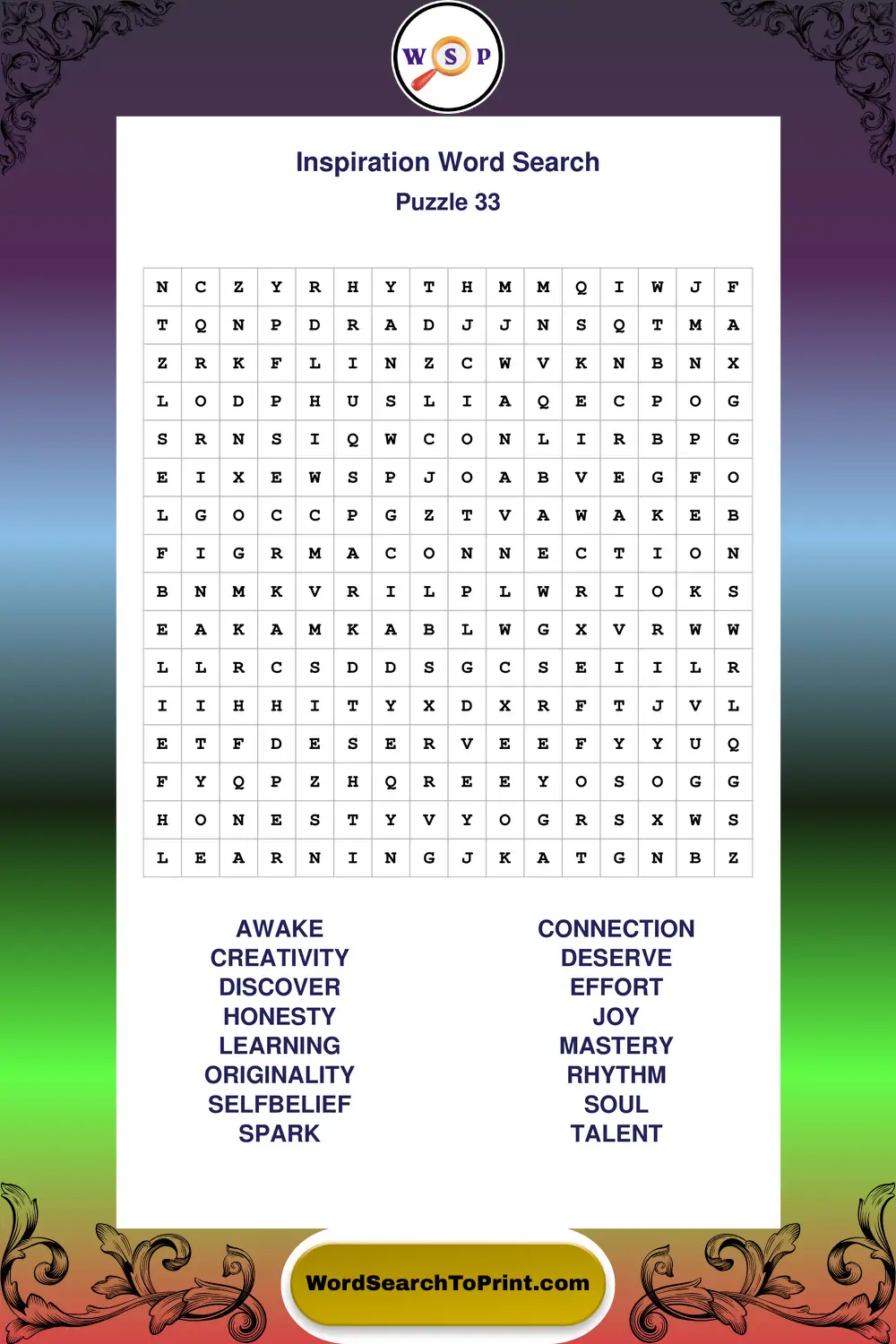 Inspiration Word Search Puzzle 33