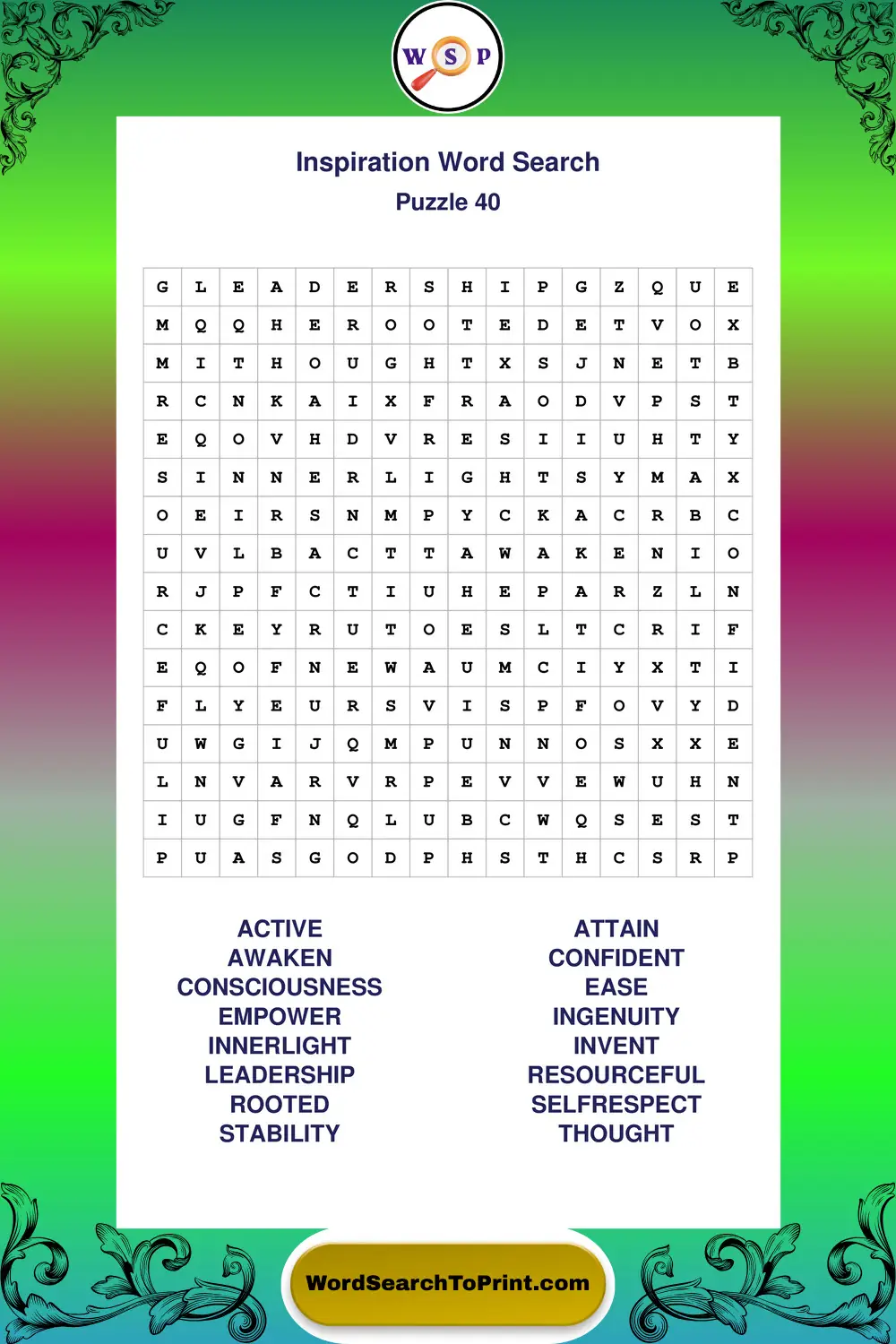 Inspiration Word Search Puzzle 40