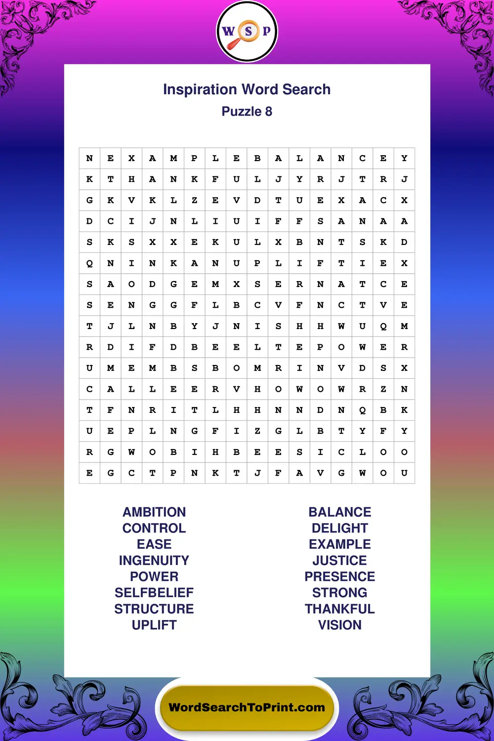 Inspiration Word Search Puzzle 8