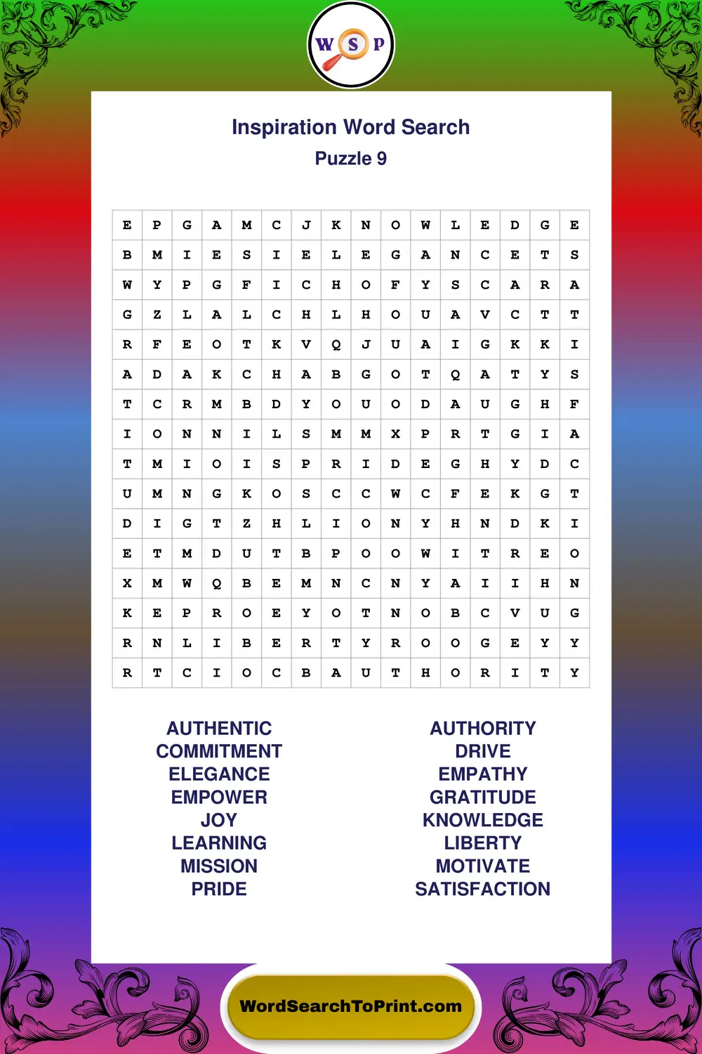 Inspiration Word Search Puzzle 9