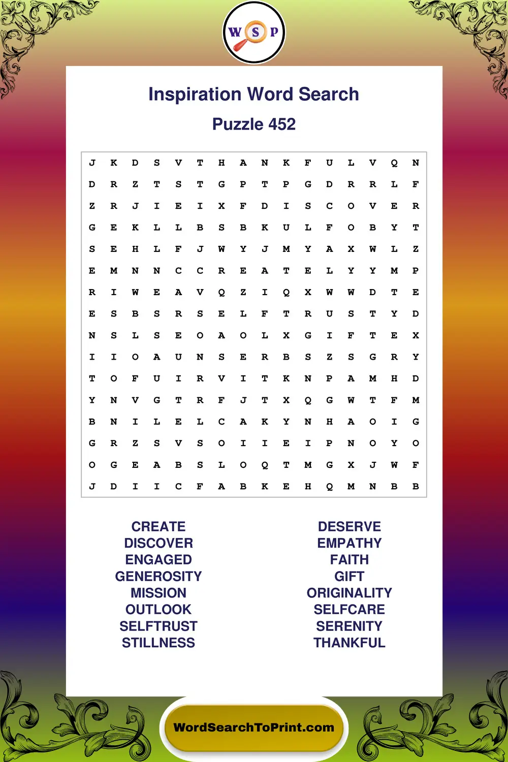 Inspiration Word Search Puzzle 452