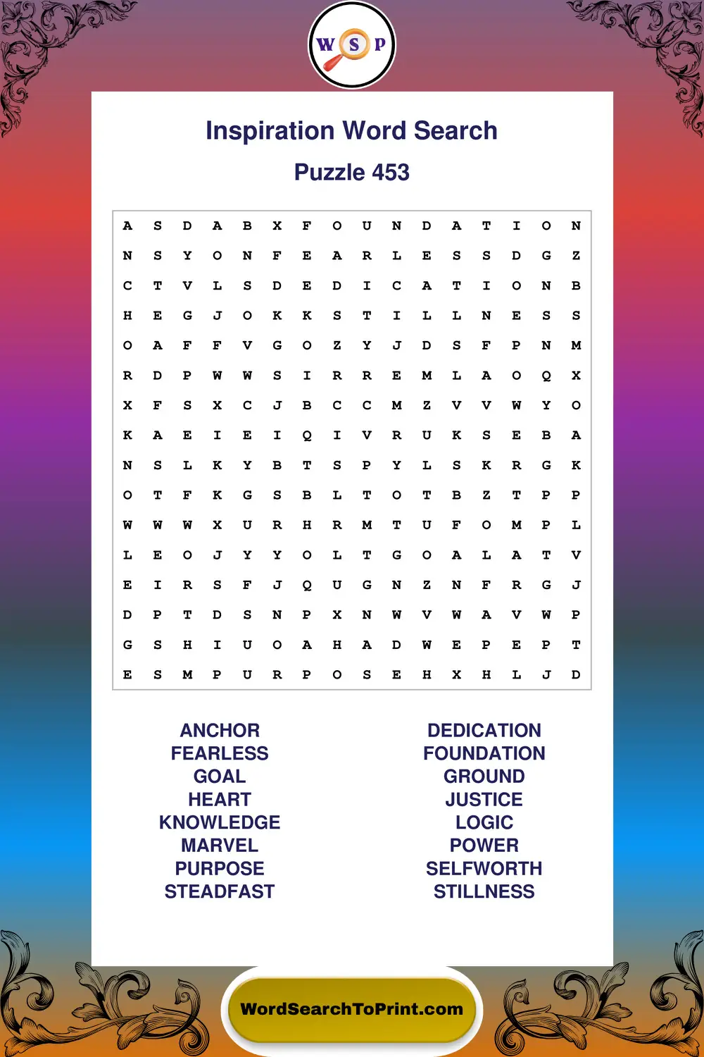 Inspiration Word Search Puzzle 453