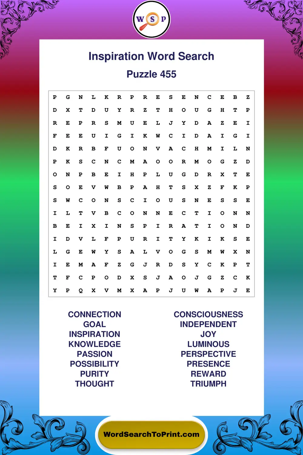 Inspiration Word Search Puzzle 455