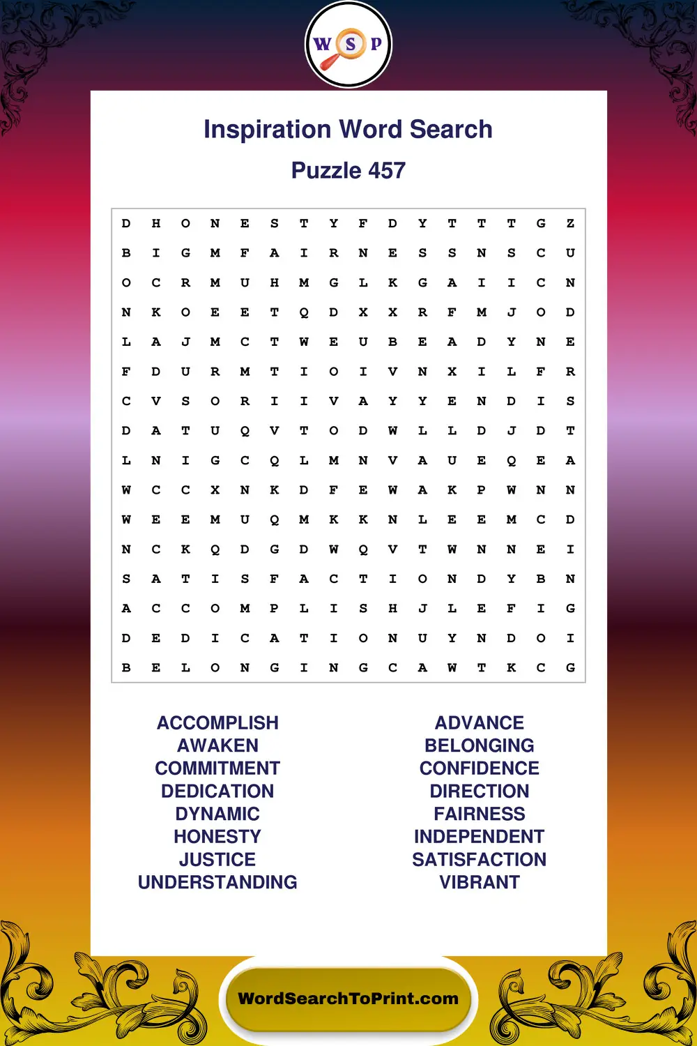 Inspiration Word Search Puzzle 457