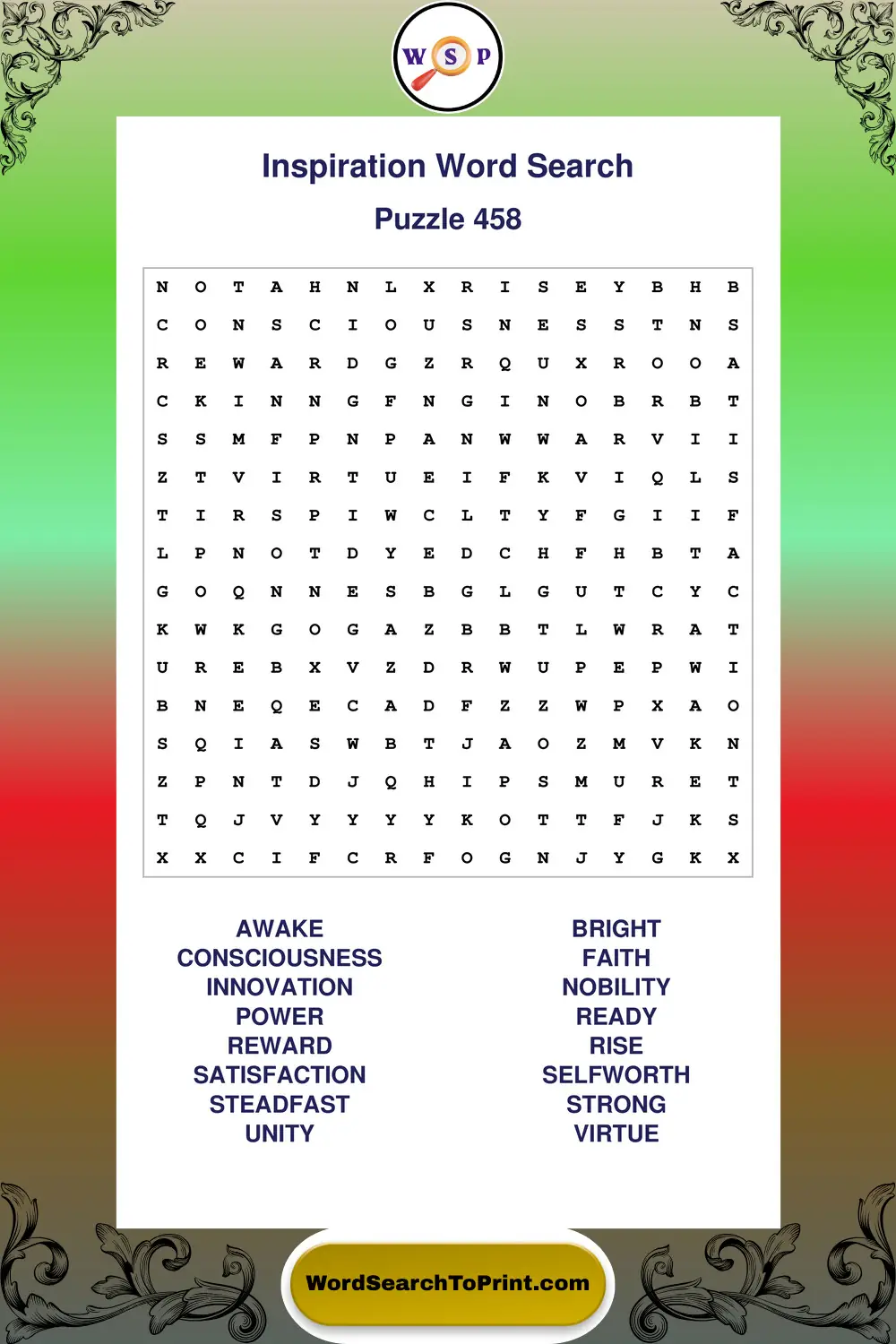 Inspiration Word Search Puzzle 458