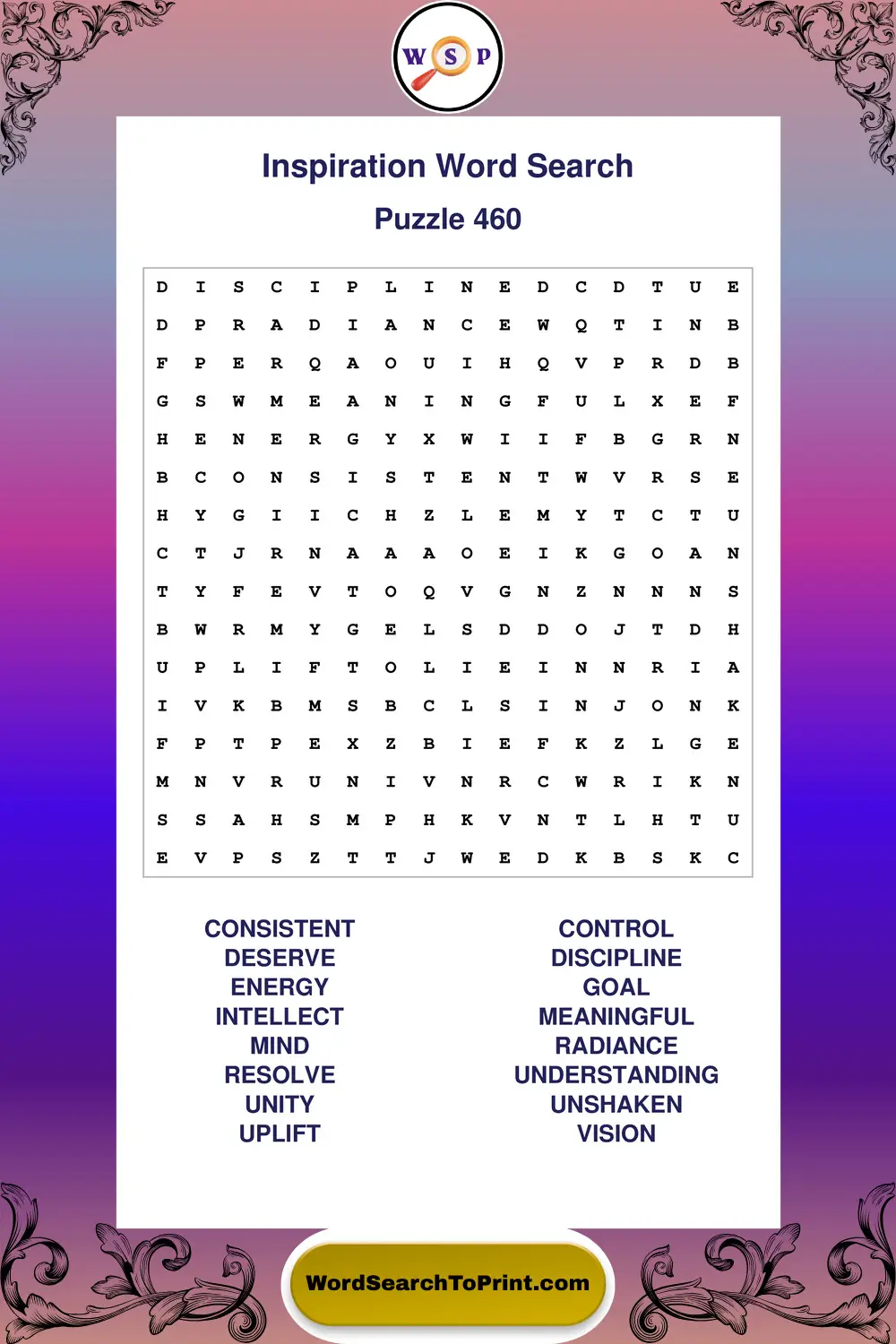 Inspiration Word Search Puzzle 460