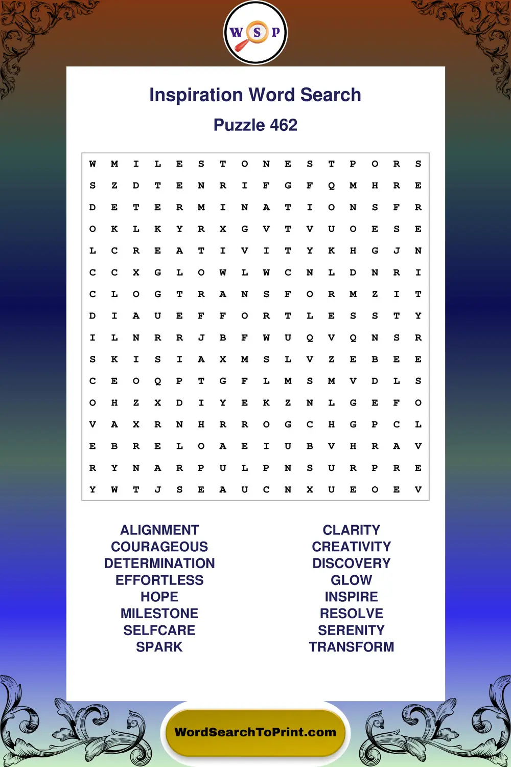 Inspiration Word Search Puzzle 462