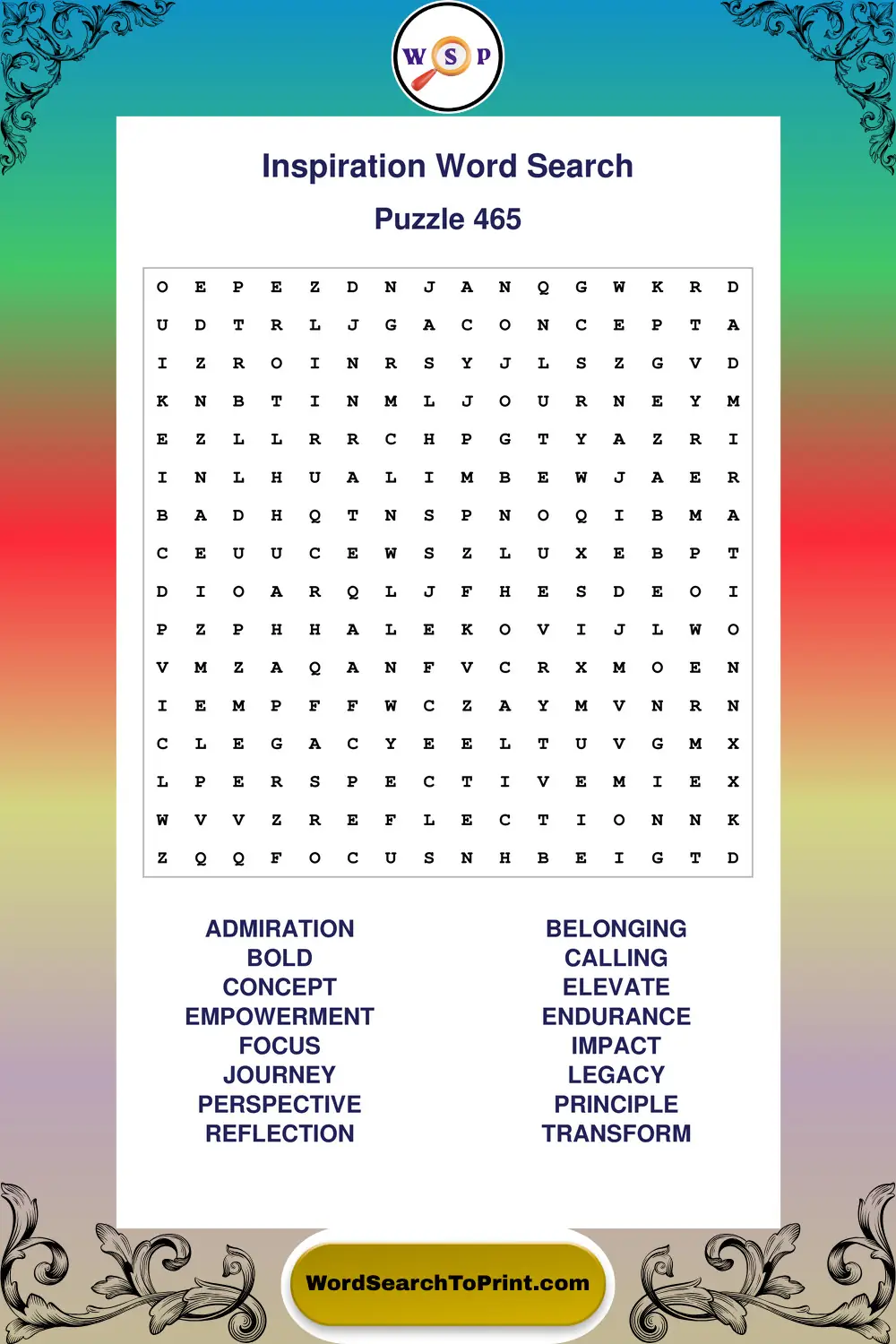 Inspiration Word Search Puzzle 465