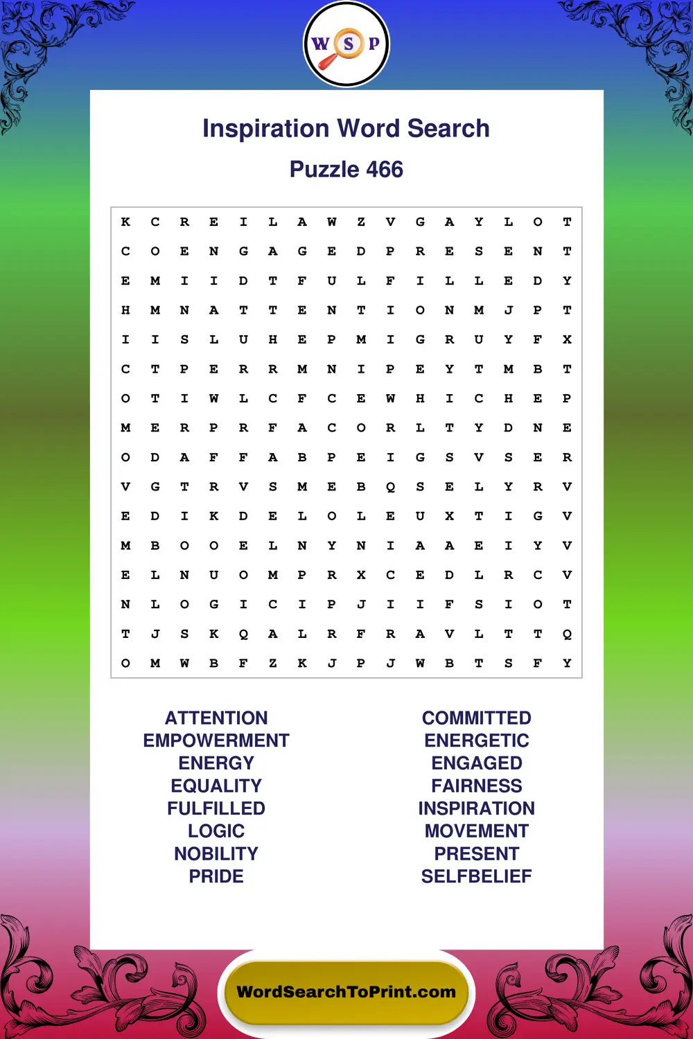 Inspiration Word Search Puzzle 466