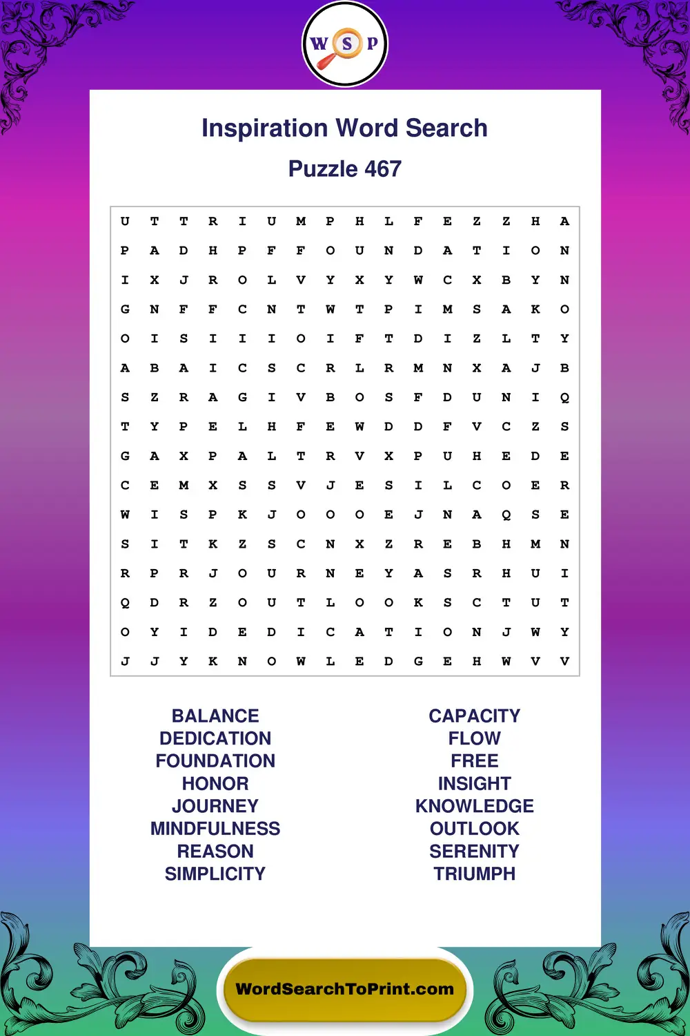 Inspiration Word Search Puzzle 467