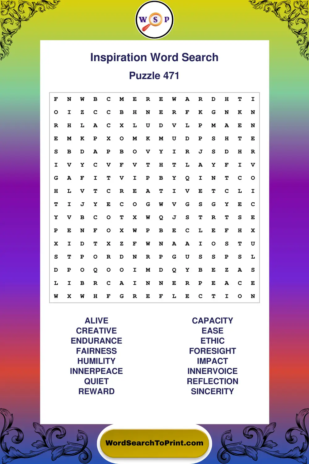 Inspiration Word Search Puzzle 471