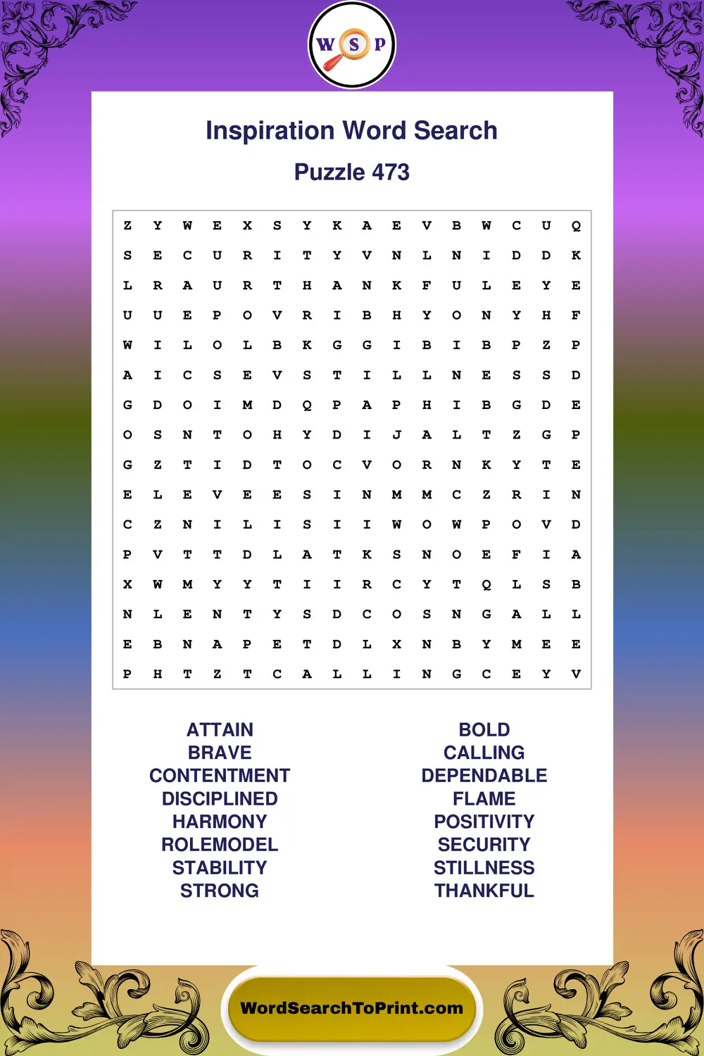 Inspiration Word Search Puzzle 473