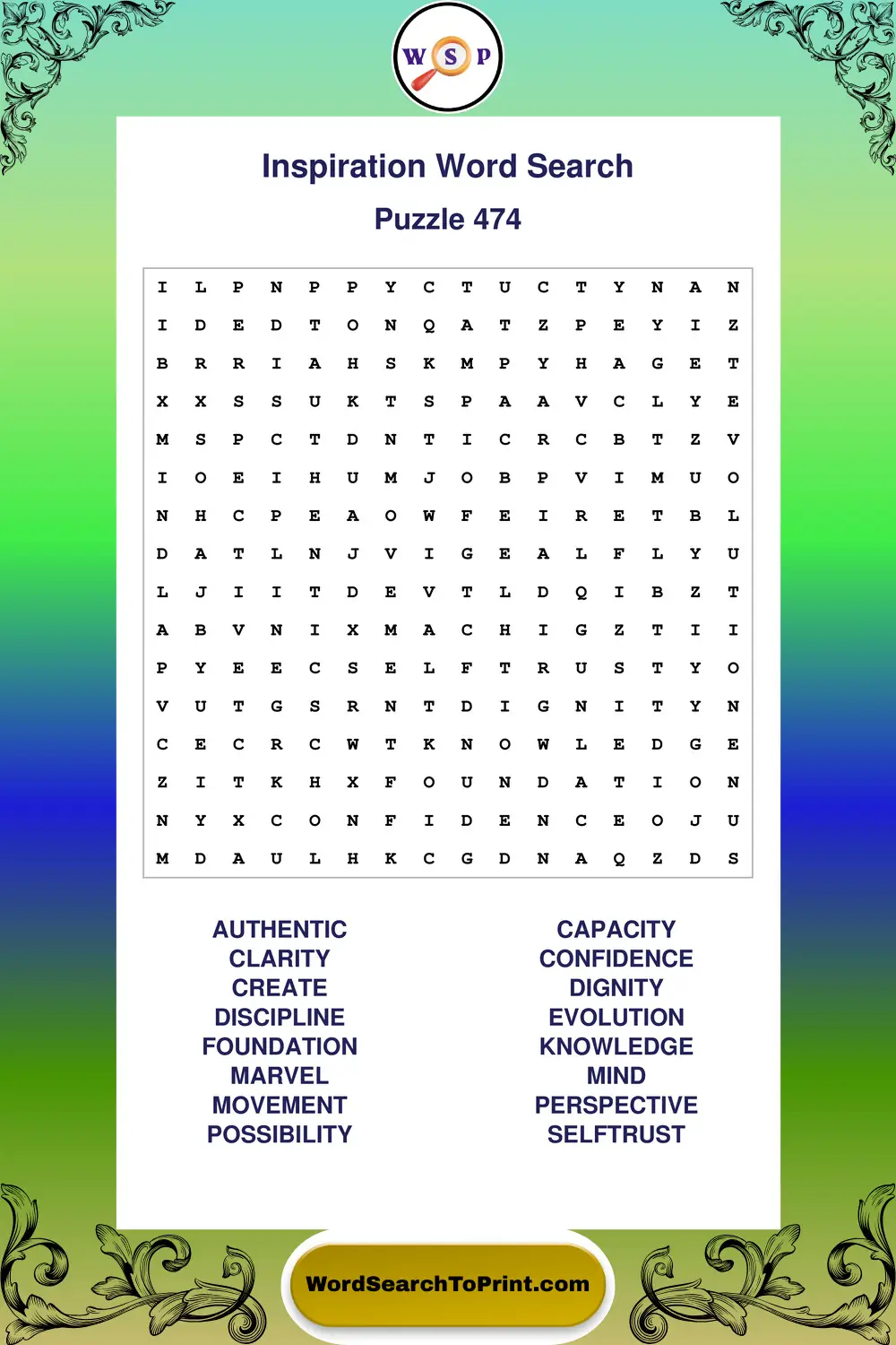 Inspiration Word Search Puzzle 474