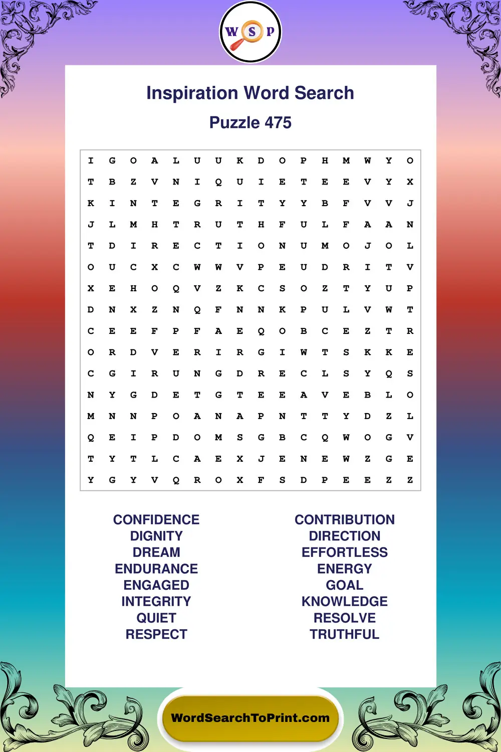 Inspiration Word Search Puzzle 475
