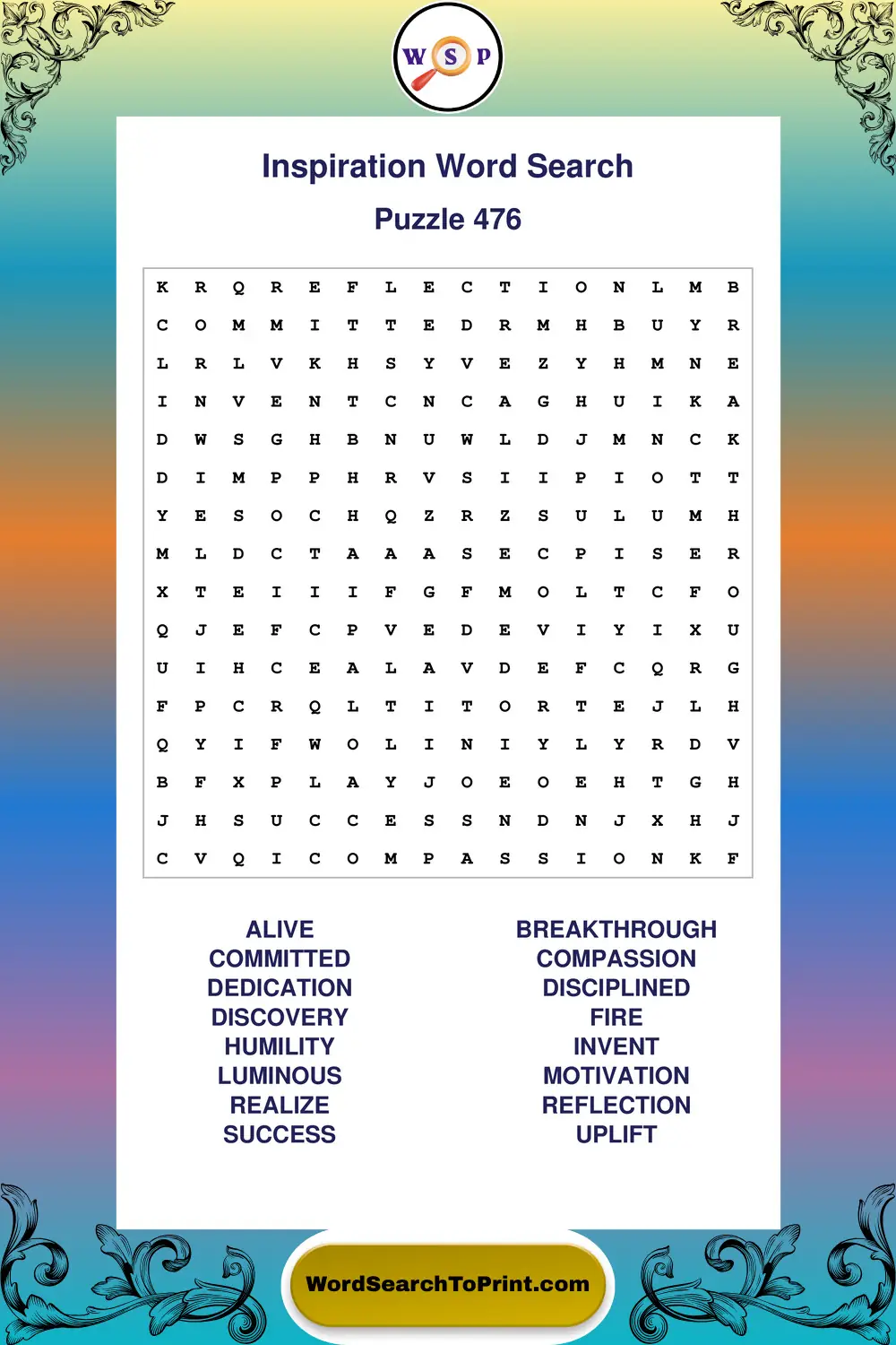 Inspiration Word Search Puzzle 476