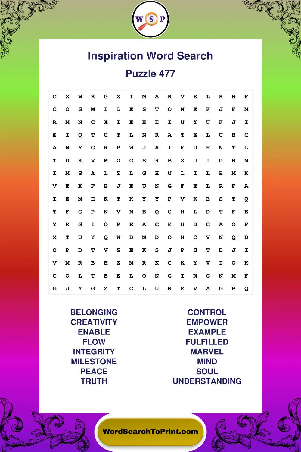 Inspiration Word Search Puzzle 477