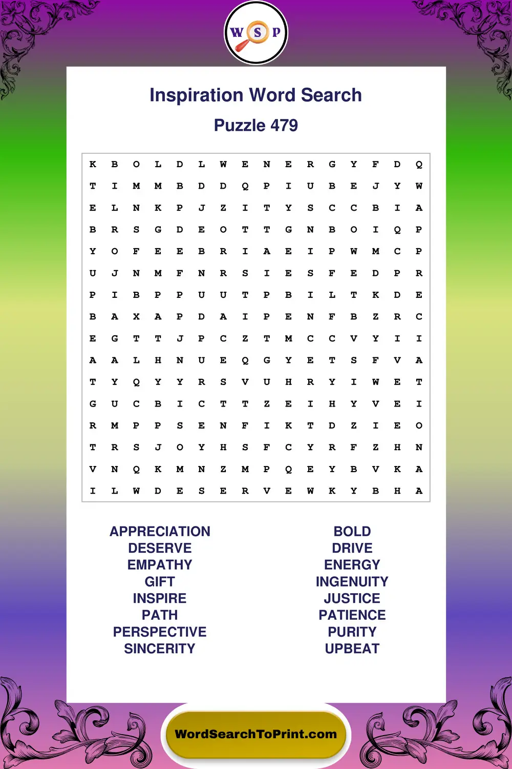 Inspiration Word Search Puzzle 479