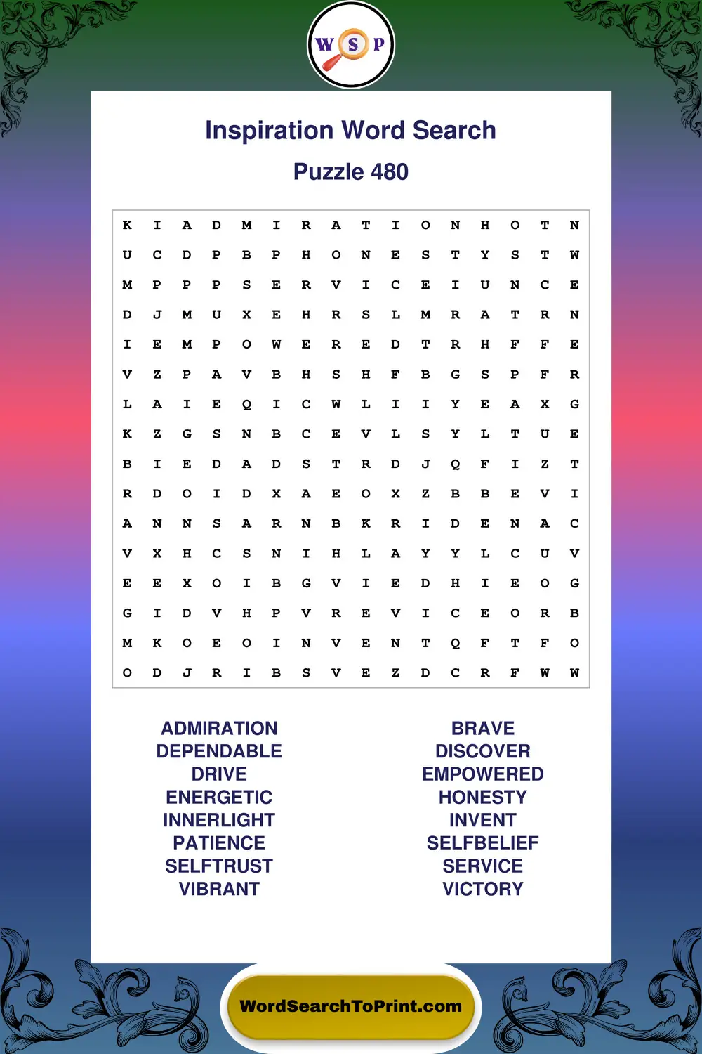 Inspiration Word Search Puzzle 480
