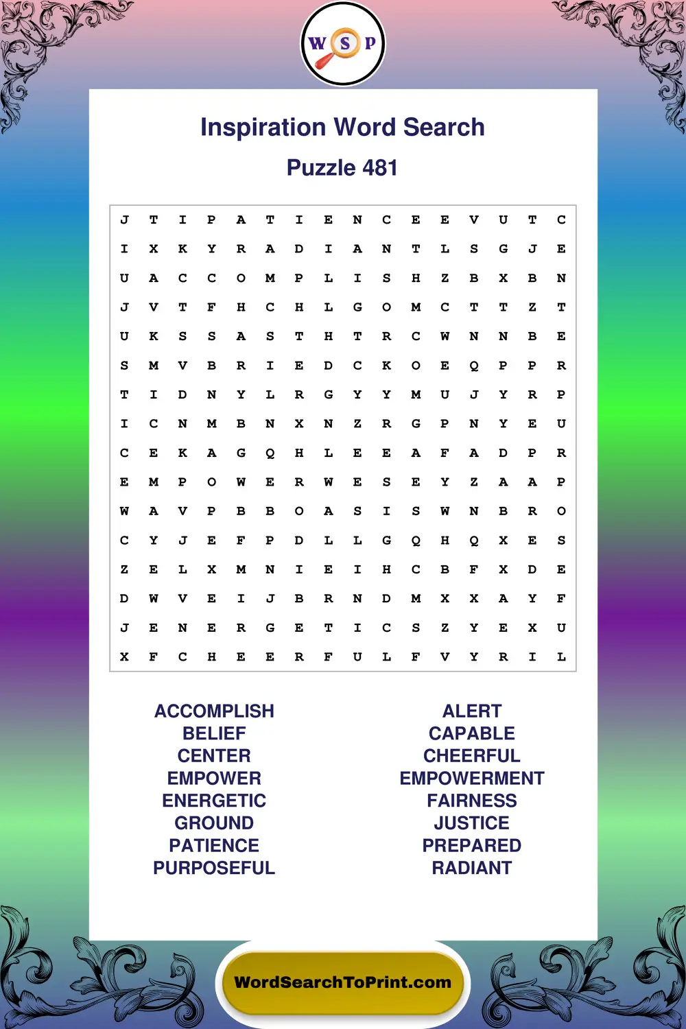 Inspiration Word Search Puzzle 481